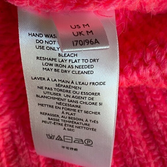 Anthropologie Cable Knit Chunky Oversized Sweater Sz M Neon Pink Barbiecore Wool - Picture 10 of 12